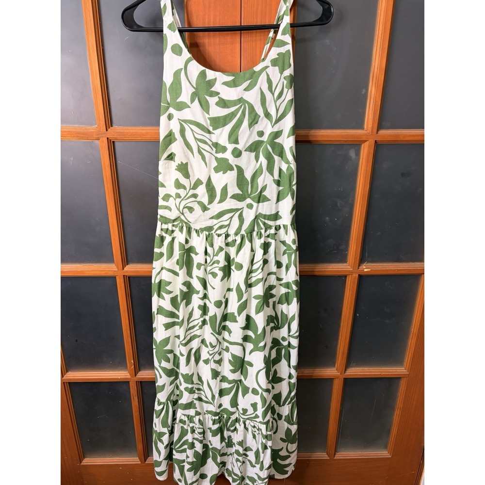 Time and Tru Green Leaves Maxi Dress Sleeveless Sundress Summer Casual